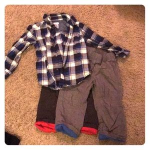 Two pairs of pants and plaid shirt - boys - 3T